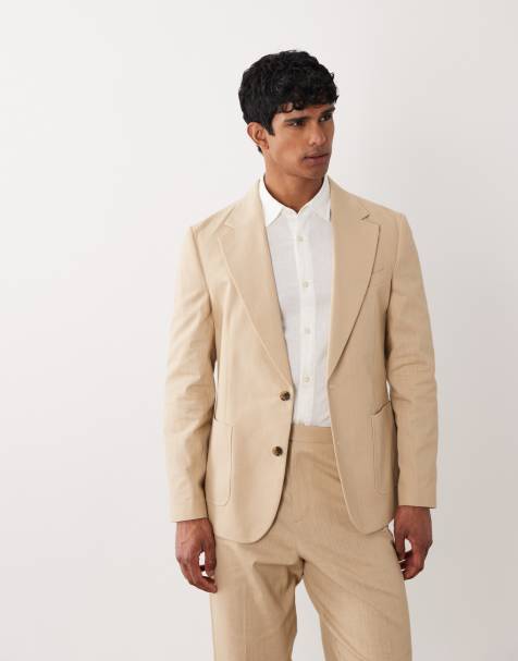 ASOS DESIGN – Schmal geschnittener Anzugblazer in Steinbeige mit Flammengarn-Struktur - view 1