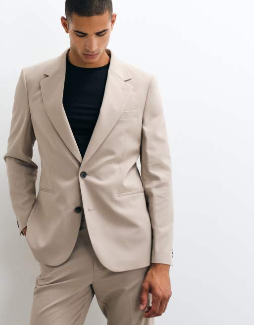 ASOS DESIGN schmal geschnittener Anzugblazer in Stone, 4 von 5