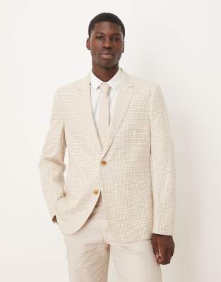 Schmal geschnittener Blazer aus Leinenmix mit Vichykaros in Steinbeige-Neutral Neutral 48 Regular