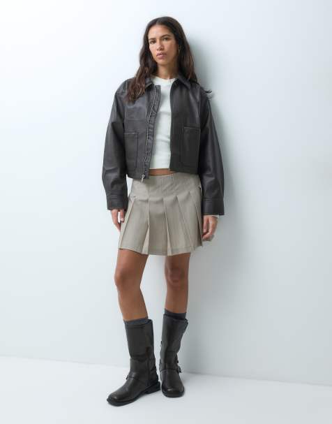 ASOS DESIGN schmal geschnittener plissierter Minirock in sandmeliert - view 1