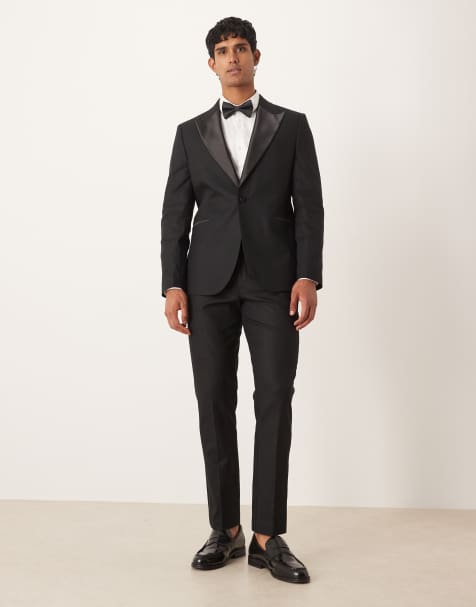 ASOS DESIGN – Schmal geschnittener Smokinganzug aus Leinenmix in Schwarz - view 1