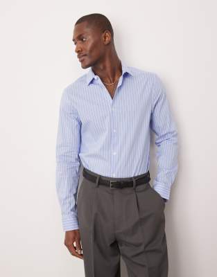 Schmal geschnittenes Business-Hemd in Hellblau gestreift Blau 3XL