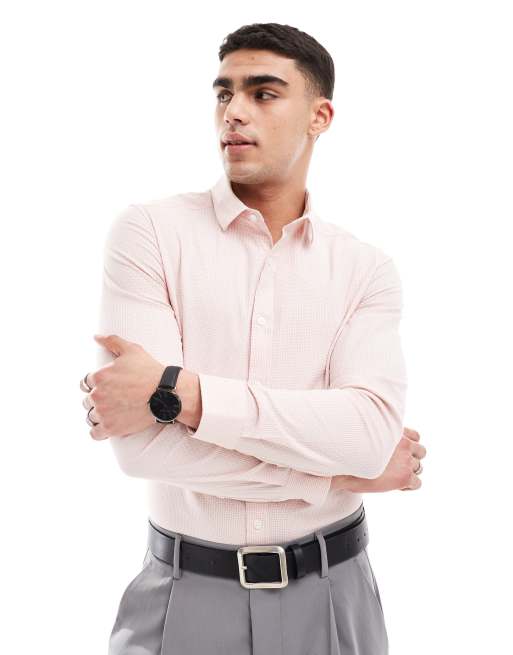 ASOS DESIGN – Schmal geschnittenes Hemd in Rosa mit Mikro-Karomuster