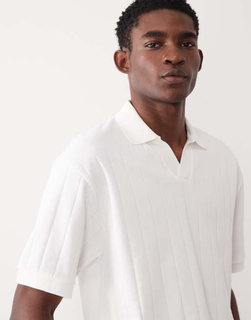ASOS DESIGN – Schmal geschnittenes Polohemd in Weiß mit breiter Rippung und Reverskragen, 5 von 5