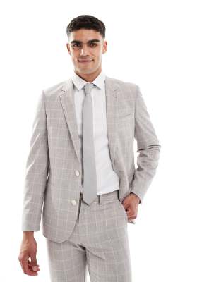 Schmal geschnittenes Sakko in Beige mit großem Karomuster-Neutral Neutral 56 Regular