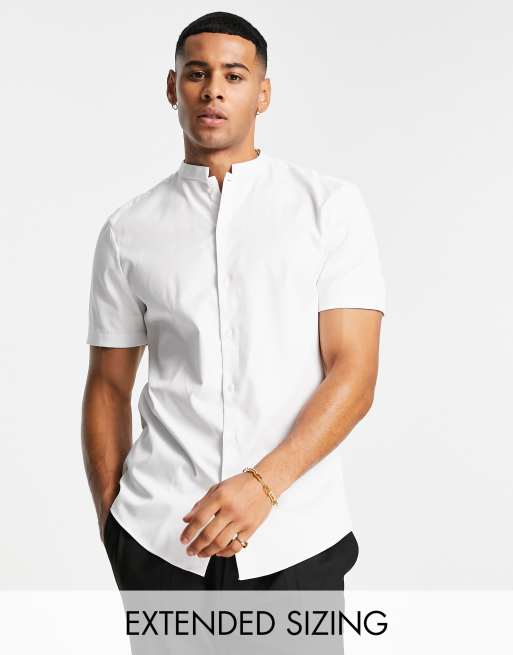 ASOS DESIGN – Schmal geschnittenes Satin-Hemd in Weiß mit Mandarin-Kragen 