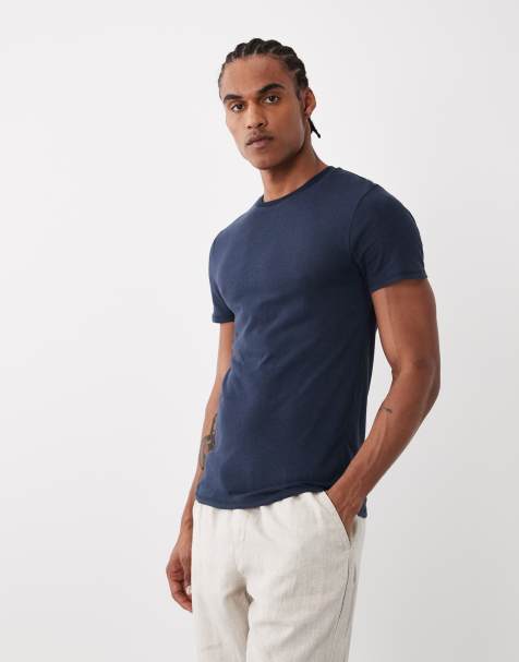 ASOS DESIGN – Schmal geschnittenes T-Shirt aus Leinenmix in Marineblau - view 1