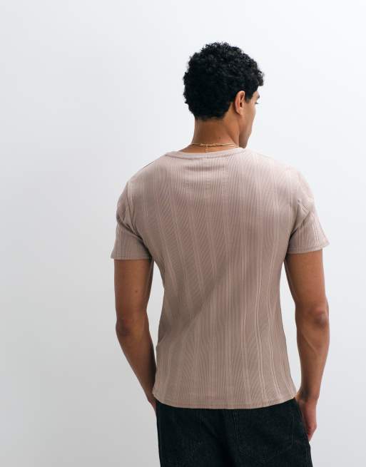ASOS DESIGN schmal geschnittenes T-Shirt in beigem Rippstrick, 5 von 5