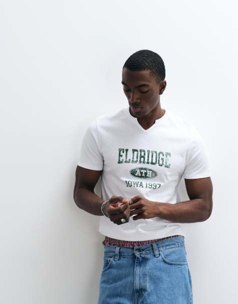ASOS DESIGN – Schmal geschnittenes T-Shirt in Weiß mit „Eldridge“-Grafikprint - view 1