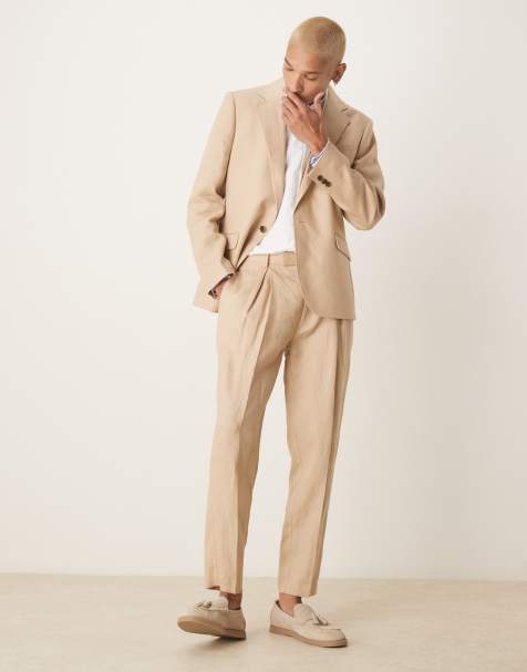ASOS DESIGN – Schmal zulaufende Anzughose aus hochwertigem 100%-igem Leinen in Steinbeige - view 1
