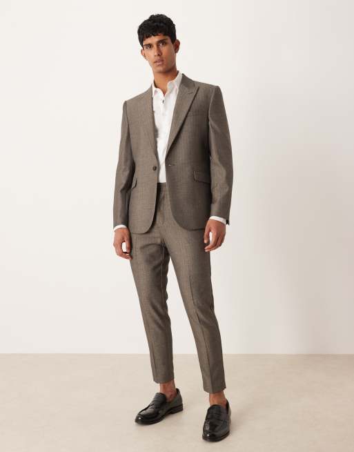 ASOS DESIGN – Gestreifter Slim-Fit-Anzug aus Twill in grauer Wolloptik, 2 von 3