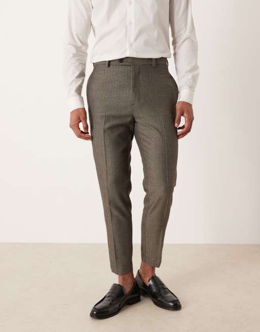 ASOS DESIGN – Schmal zulaufende Anzughose aus Twill im Woll-Look in Grau gestreift, 2 von 5