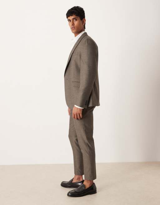 ASOS DESIGN – Schmal zulaufende Anzughose aus Twill im Woll-Look in Grau gestreift, 3 von 5