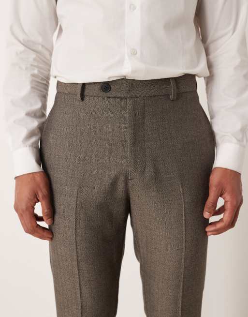 ASOS DESIGN – Schmal zulaufende Anzughose aus Twill im Woll-Look in Grau gestreift, 4 von 5