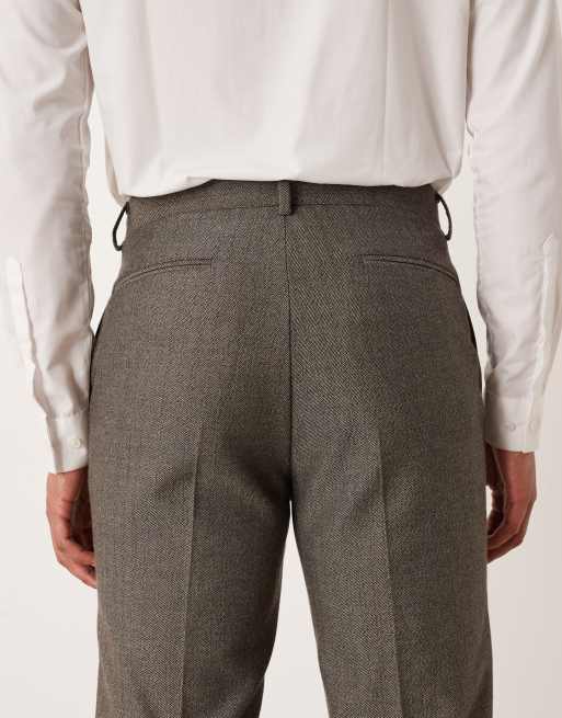 ASOS DESIGN – Schmal zulaufende Anzughose aus Twill im Woll-Look in Grau gestreift, 5 von 5