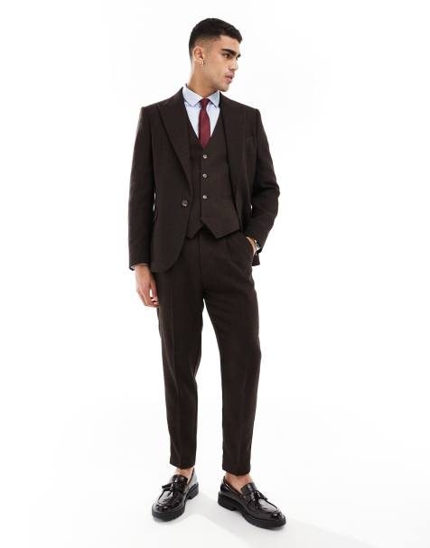 ASOS DESIGN – Schmal zulaufende Anzughose in Braun aus Wollmix-Twill - view 1
