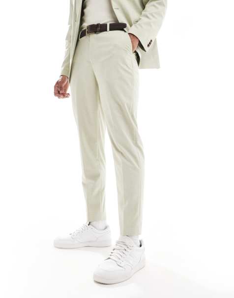 ASOS DESIGN – Schmal zulaufende Anzughose in Hellgrün mit Flechtmuster - view 1