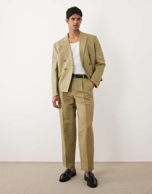ASOS DESIGN – Schmal zulaufende Anzughose in Khaki mit hohem Leinenanteil, 2 von 6