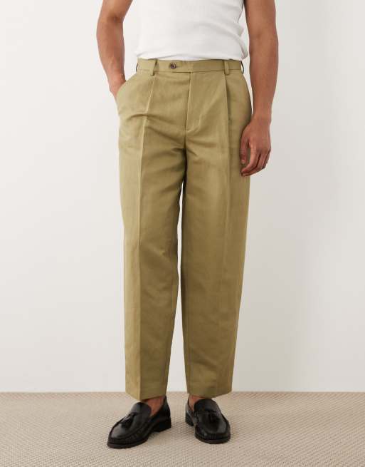 ASOS DESIGN – Schmal zulaufende Anzughose in Khaki mit hohem Leinenanteil, 4 von 6