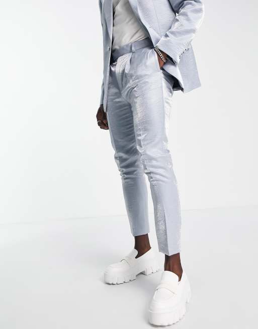 ASOS DESIGN – Schmal zulaufende Anzughose in schimmerndem Blau 