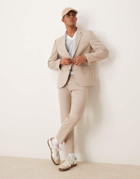 ASOS DESIGN – Schmal zulaufende Anzughose in Steinbeige - view 1