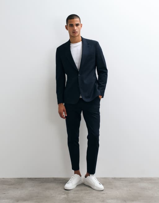 ASOS DESIGN schmal zulaufende Anzughose mit Nadelstreifen in Marineblau, 2 von 5