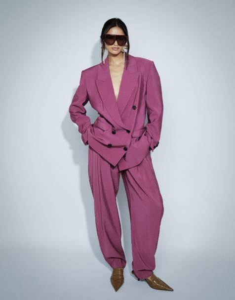 ASOS DESIGN schmal zulaufende Anzughose mit weichem Griff in Lila - view 1