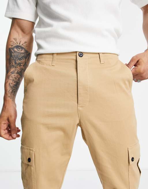 ASOS DESIGN – Schmal zulaufende, Cargo-Hose in Beige , 3 von 4