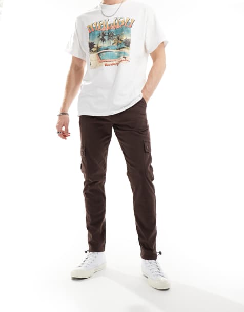 ASOS DESIGN – Schmal zulaufende Cargohose in Braun - view 1