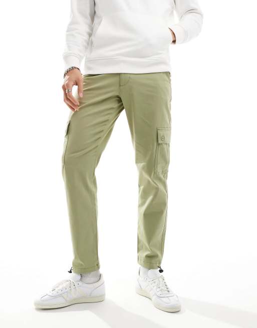 ASOS DESIGN – Schmal zulaufende Cargohose in Salbeigrün