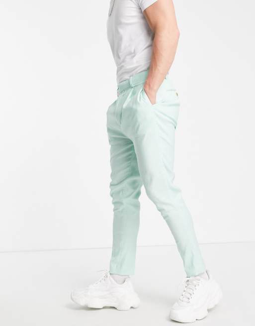 ASOS DESIGN – Schmal zulaufende, elegante Hose aus Leinenmix in Minzgrün