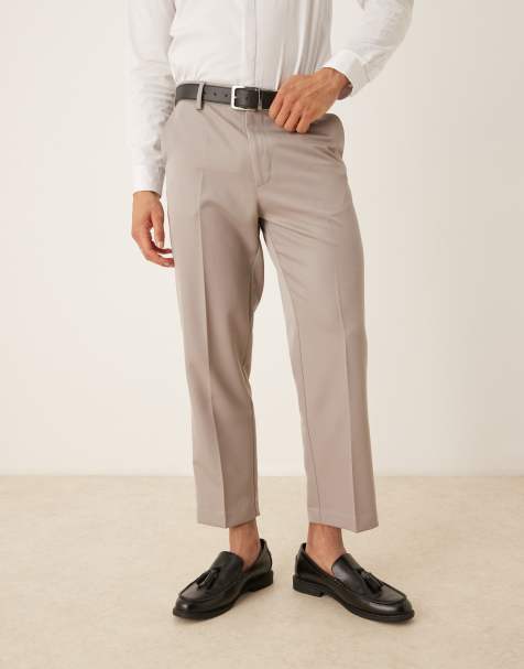 ASOS DESIGN – Schmal zulaufende, elegante Hose in dunklem Stone mit kurzem Schnitt - view 1