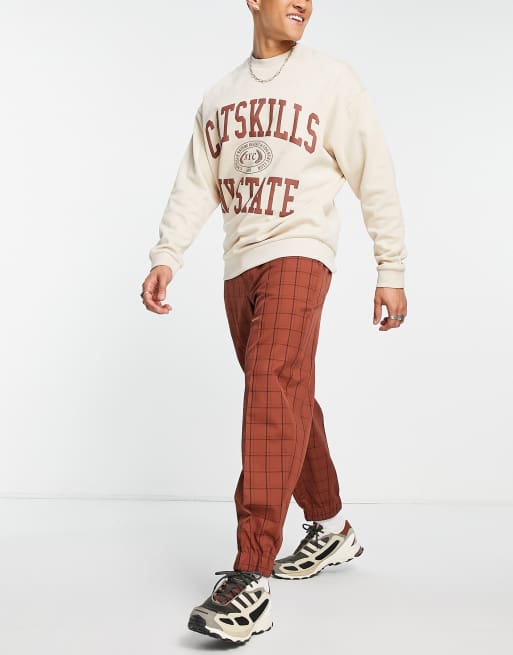 ASOS DESIGN – Schmal zulaufende, elegante Jogginghose aus kariertem Crepe, 3 von 4