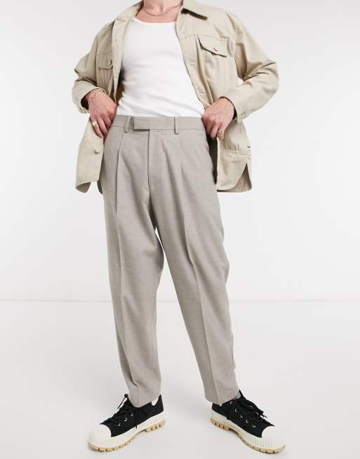 ASOS DESIGN – Schmal zulaufende, elegante Oversize-Hose in Flanellgrau