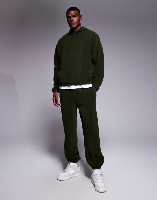 ASOS DESIGN – Schmal zulaufende Fleece-Jogginghose in Grün, Kombiteil, 2 von 5