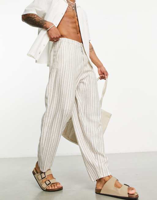 ASOS DESIGN – Schmal zulaufende Hose aus Leinenmix in Braun gestreift, 2 von 4