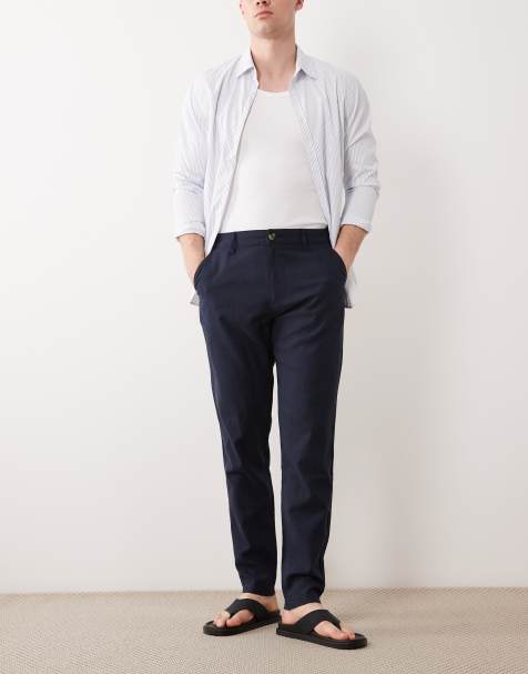 ASOS DESIGN – Schmal zulaufende Hose aus Leinenmix in Marineblau, Kombiteil - view 1