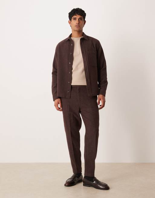 ASOS DESIGN – Schmal zulaufende Hose aus Wolle in Braun, Kombiteil, 2 von 5