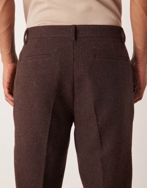 ASOS DESIGN – Schmal zulaufende Hose aus Wolle in Braun, Kombiteil, 4 von 5