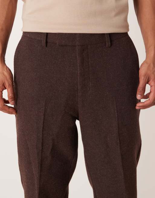 ASOS DESIGN – Schmal zulaufende Hose aus Wolle in Braun, Kombiteil, 5 von 5