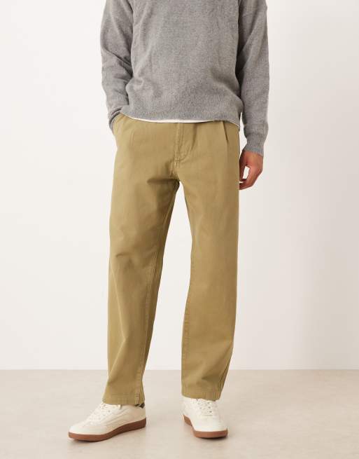 ASOS DESIGN – Schmal zulaufende Hose in Khaki mit gerolltem Saum und lockerem Schnitt