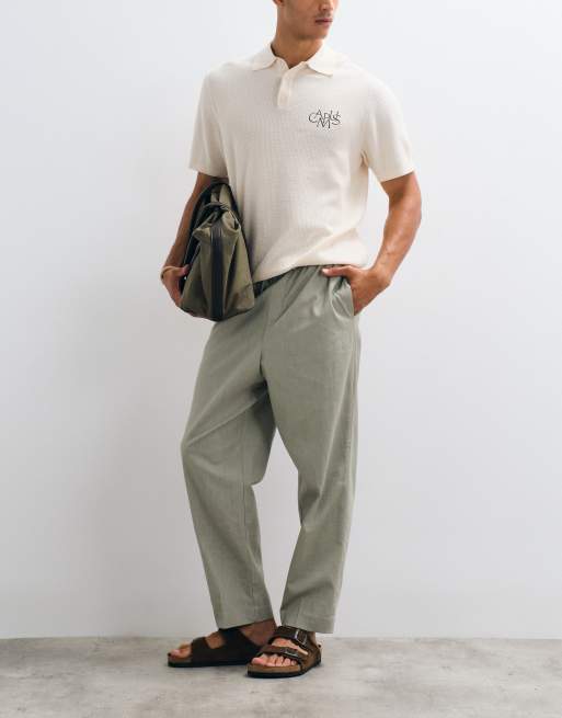 ASOS DESIGN schmal zulaufende Hose in Leinenoptik mit lockerer Passform in Salbeigrün, 2 von 5