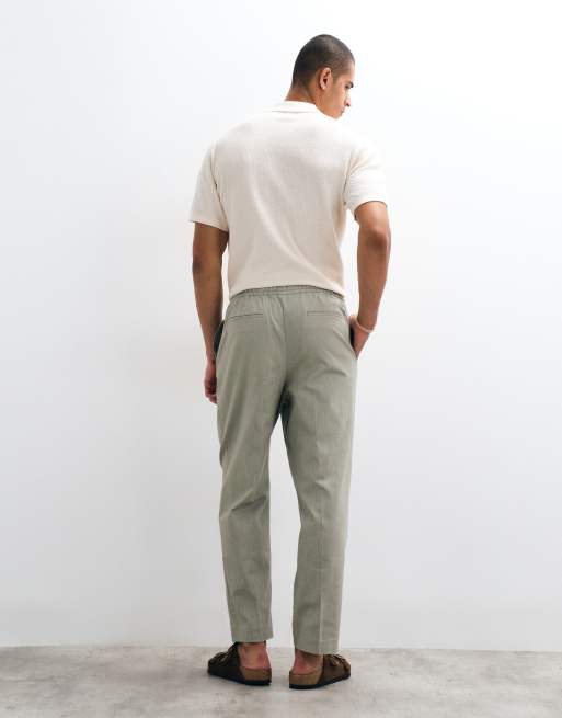 ASOS DESIGN schmal zulaufende Hose in Leinenoptik mit lockerer Passform in Salbeigrün, 3 von 5