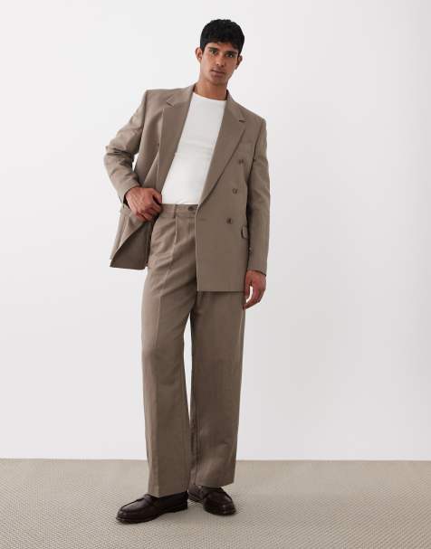 ASOS DESIGN – Schmal zulaufende Oversize-Anzughose in Dunkelbraun mit hohem Leinenanteil - view 1