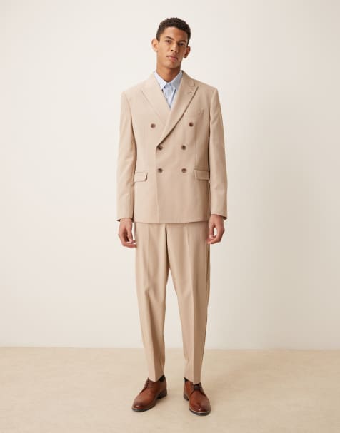 ASOS DESIGN – Schmal zulaufende Relaxed Fit Anzughose aus feinem Twill in Beige - view 1