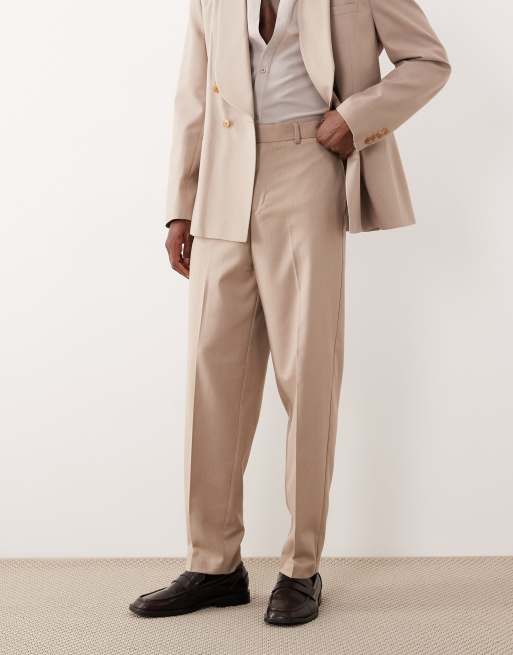 ASOS DESIGN – Schmal zulaufende Relaxed Fit Anzughose aus Flanell in Beige, 2 von 5