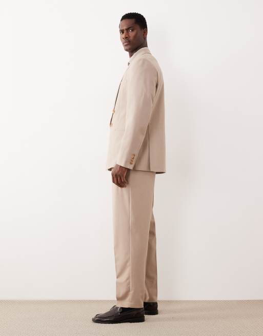 ASOS DESIGN – Schmal zulaufende Relaxed Fit Anzughose aus Flanell in Beige, 3 von 5