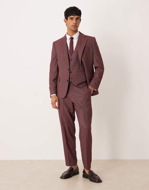 ASOS DESIGN – Slim-Fit-Anzug in Burgunderrot mit Fischgrätmuster, 4 von 4