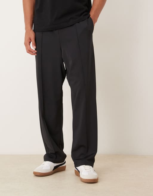 ASOS DESIGN – Schmal zulaufende Relaxed-Fit-Jogginghose in Schwarz mit Biesendetail und Neopren-Optik