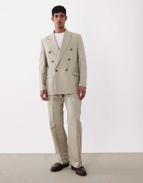 ASOS DESIGN – Schmal zulaufender Oversize-Anzug in Hellbraun mit hohem Leinenanteil - view 1
